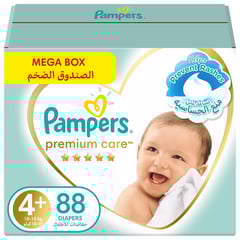 Pampers Premium Care Diapers Size (+4) 10-15Kg 88 Diapers Mega Box