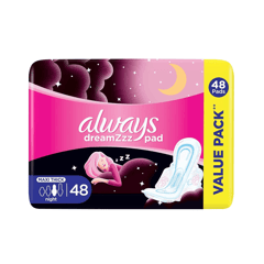 Always Dreamzzz Breathable Soft Night Maxi Thick With Wings 48 Pads
أولويز فوطة الأحلام قطنية ناعمة ليلية ماكسي سميكة بالأجنحة 48 فوطة