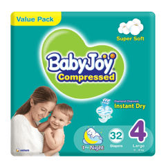 Baby Joy Compressed Large (4) 10-18 Kg Value Pack 32 Diapers