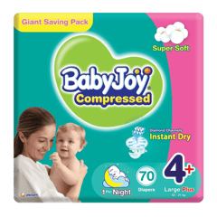 Baby Joy Compressed Large Plus (4+) 12-21 Kg Giant Pack 70 Diapers