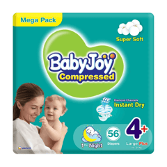  Baby Joy Compressed Large Plus (4+) Mega Pack 56 Diapers