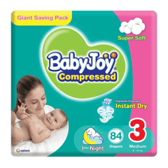 Baby Joy Compressed Medium (3) 6-12 Kg Giant Pack 84 Diapers