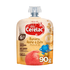 Cerelac Banana, Apple & Oat 90g
مهروس سيريلاك موز، تفاح وشوفان 90 جم 