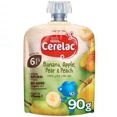 Cerelac Banana, Apple, Pear & Peach 90g
مهروس سيريلاك موز، تفاح، إجاص وخوخ 90 جم 