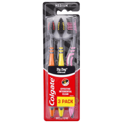 Colgate Toothbrush Zigzag Charcoal Medium 3 Pack