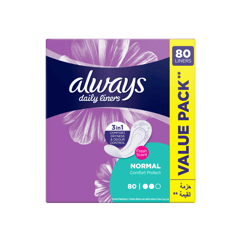 Always Daily Liners Comfort Protect Normal Fresh Scent 80 Count
اولويز فوط يومية تحمي براحة ومرونة برائحة منعشة، 80 فوطة