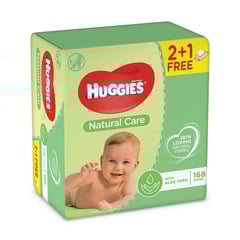 هاجيز مناديل مبللة للأطفال بخلاصة الصبار حبتين + حبة مجانا اجمالي 168 قطعه