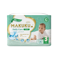 Makuku Daily Care Tape Diapers (3) Value Pack (36 Pieces)