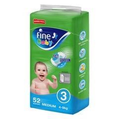 Fine Baby Size (3) Medium Jumbo Pack 52 Diapers
فاين بيبي مقاس (3) وسط عبوة جامبو 52 حفاضة