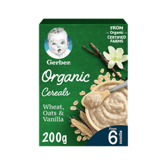 Gerber Organic Cereal Wheat Oats Vanilla 200 gm
