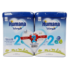 Humana Milk No-2 (2X800Gm) Offer
هيومانا (2) حليب أطفال عبوة مزدوجة 2*800 جم