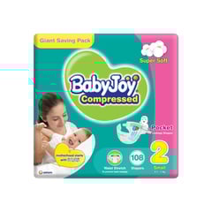 Baby Joy Compressed Small (2) 3.5-7 Kg Giant Saving Pack 108 Diapers