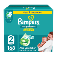 Pampers (2) Newborn 3-8Kg Giant Box 168 Diapers
بامبرز لوشن الصبار (2) حديث الولادة 3-8 كيلو الصندوق الضخم 168 حفاضة