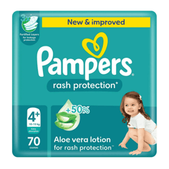 Pampers (4+) Large+ 10-15 Kg Mega Pack 70 Diapers
بامبرز لوشن الصبار كبير (+4) 10-15 كيلو عبوة ميجا 70 حفاضة