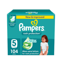 Pampers (5) Junior Giant Box 104 Diapers
بامبرز لوشن الصبار (5) الصندوق الضخم 104 حفاضة
