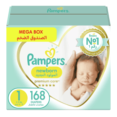 Pampers Premium Care (1) Newborn 2-5 Kg Mega Box 168 Diapers