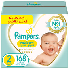 Pampers Premium Care Size (2) Small 3-8 Kg Mega Box 168 Diapers