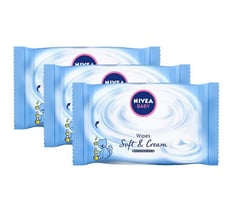 NIVEA Baby Soft & Cream Wipes, Caring Cream Protection, No Alcohol, 3 x 63 Wipes