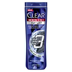 Clear Men Complete Care 3In1 Shampoo For Hair, Face & Body With Activated Charcoal For Hair And Moisturized Skin 400 Ml