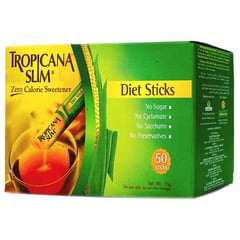 Tropicana Slim Calorie-Free Sweetener 50 Sticks
تروبيكانا سلم مُحلي خالي من السعرات الحرارية 50 كيس