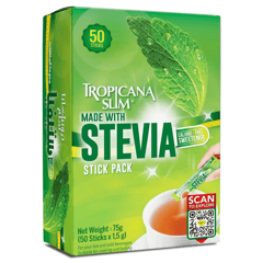 Tropicana Slim With Stevia Calorie-Free Sweetener 50 Sticks
تروبيكانا سلم مع ستيفيا مُحلي خالي من السعرات الحرارية 50 كيس